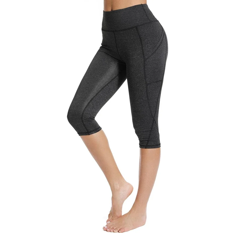 Damen-Sporthose, 3/4-Gym, Sport, Damenstrumpfhose, lässige, verkürzte Damen-Leggings für Fitness, Damen-Yogahose mit Seitentaschen