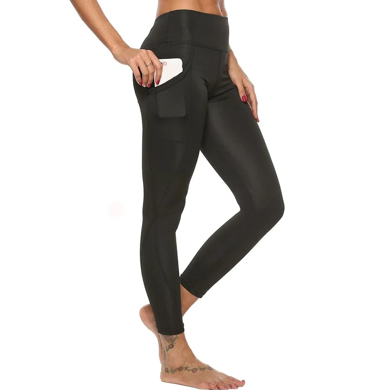 Damen-Sporthose, 3/4-Gym, Sport, Damenstrumpfhose, lässige, verkürzte Damen-Leggings für Fitness, Damen-Yogahose mit Seitentaschen