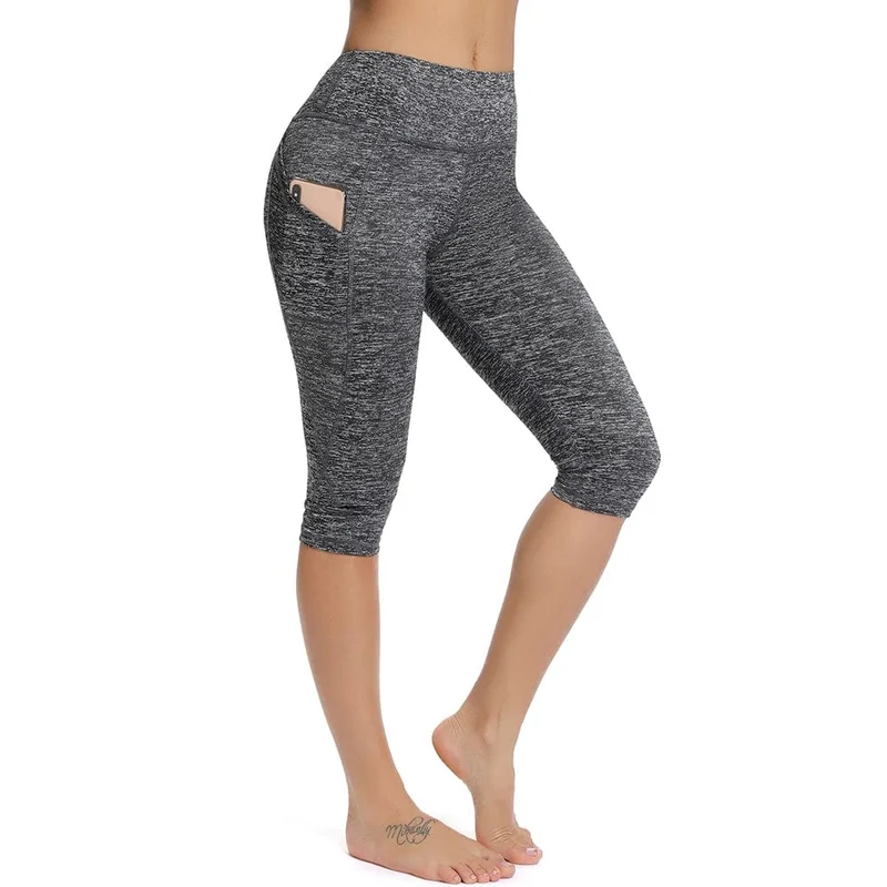 Damen-Sporthose, 3/4-Gym, Sport, Damenstrumpfhose, lässige, verkürzte Damen-Leggings für Fitness, Damen-Yogahose mit Seitentaschen