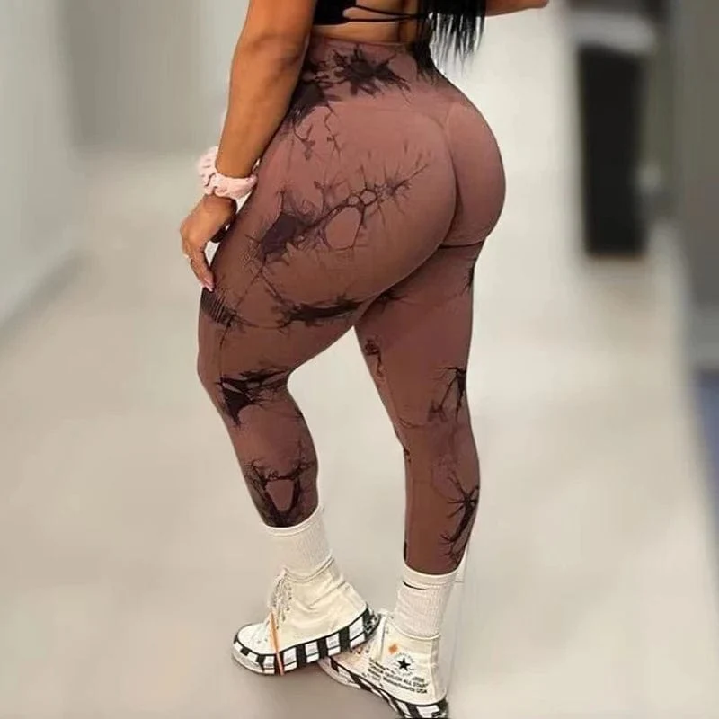 Frauen Tiedye Gym Leggings Nahtlose Yoga Hosen Scrunch Sport Fitness Strumpfhosen Hohe Taille Workout Training Leggins Drop Verschiffen