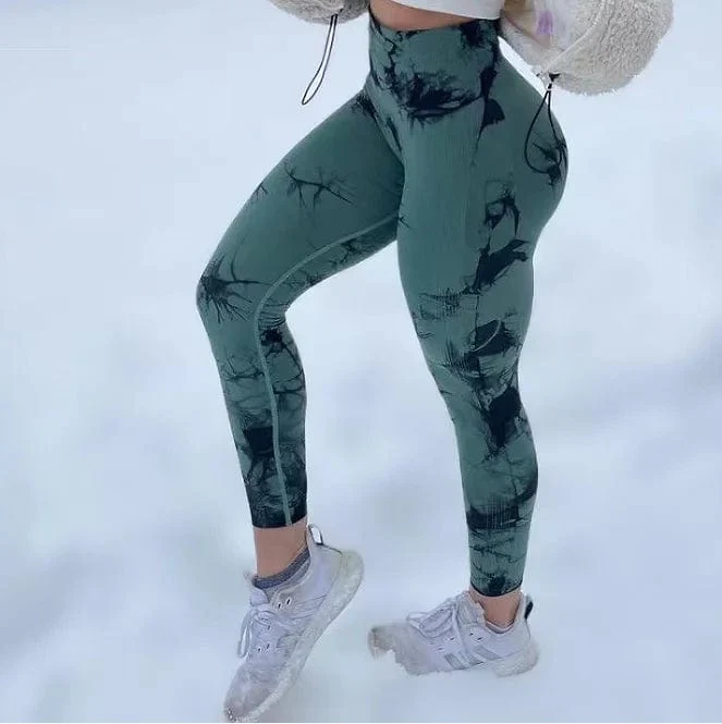 Frauen Tiedye Gym Leggings Nahtlose Yoga Hosen Scrunch Sport Fitness Strumpfhosen Hohe Taille Workout Training Leggins Drop Verschiffen