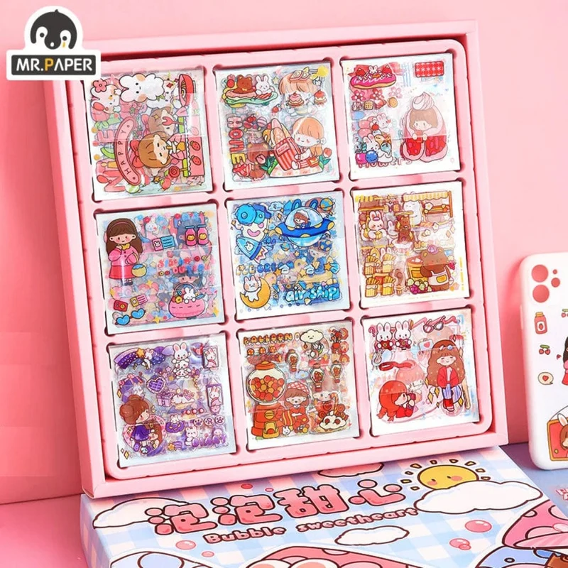 Mr. Paper 50 Stück wasserdichte PET-Cartoon-Aufkleber, süße Aufkleber für Kinder, Handbuch, Dekoration, Kawaii-Aufkleber, koreanisches Schreibwaren