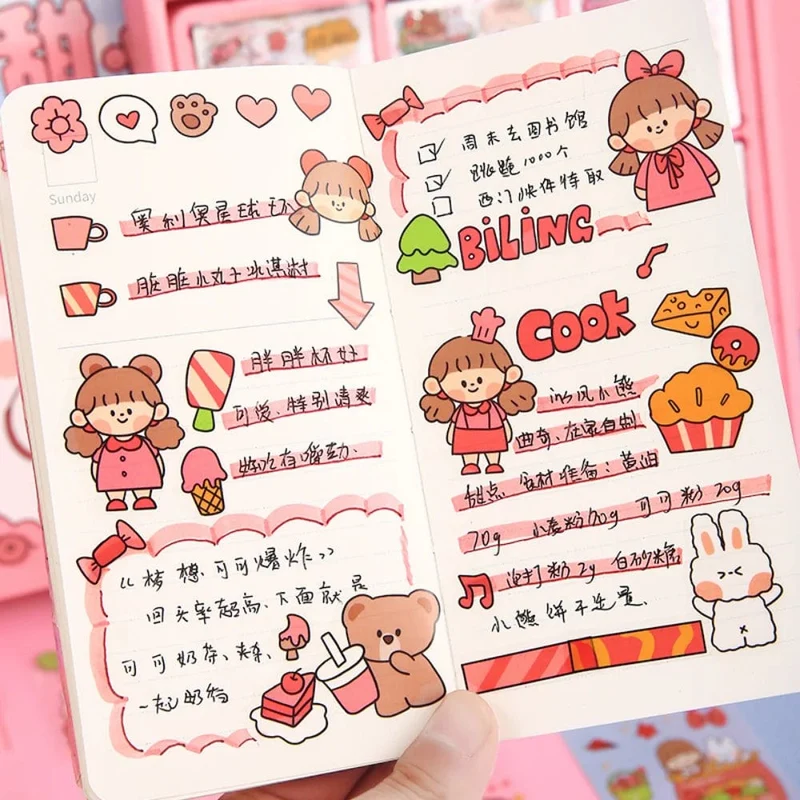 Mr. Paper 50 Stück wasserdichte PET-Cartoon-Aufkleber, süße Aufkleber für Kinder, Handbuch, Dekoration, Kawaii-Aufkleber, koreanisches Schreibwaren