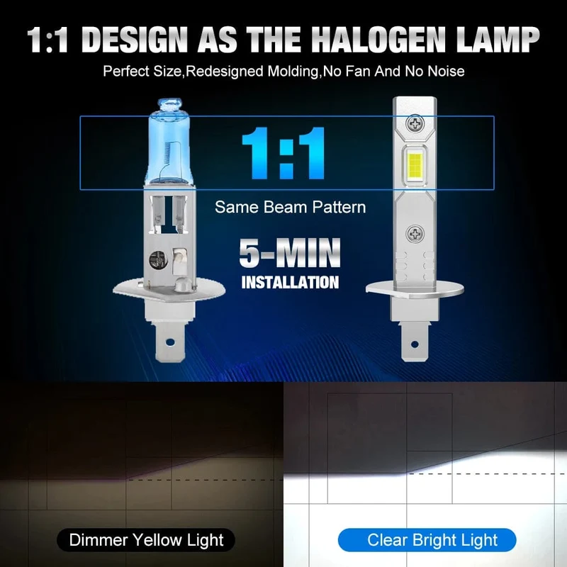 30000LM H1 LED-Scheinwerfer 100W Mini Canbus H3 Led für Autoscheinwerfer Lüfterloses Licht Autodiode Nebelscheinwerfer 6000K Weiß 3000K Gelb