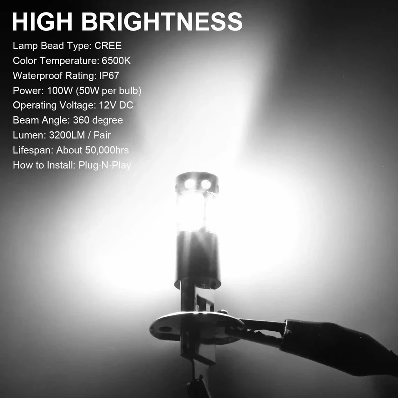 2 STÜCKE H1 LED Autoscheinwerfer 9005 9006 H8 H9 H11 H16 3200Lm 12 V 100 Watt 880 6000 Karat Weiß Fernlicht Nebelscheinwerfer Glühbirnen