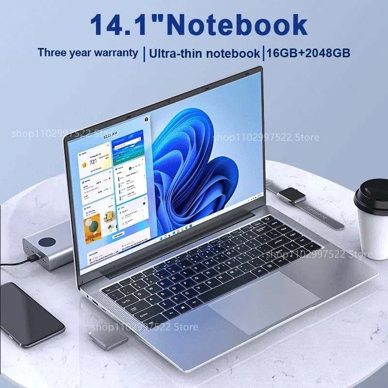 2024 Neuer Laptop-Computer Windows 11 Pro Ultra Slim Notebook 14.1 Zoll Intel Pentium N3700 16GB 1024GB Büro-Studien-PC-Computer