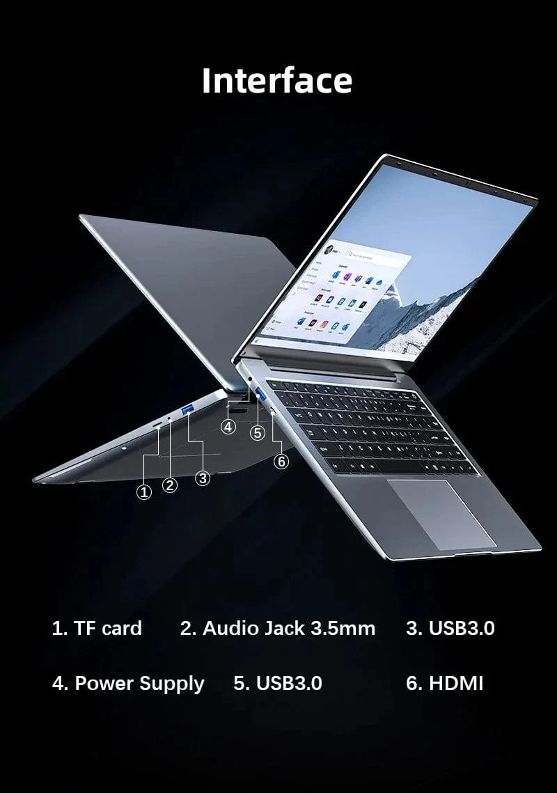 2024 Neuer Laptop-Computer Windows 11 Pro Ultra Slim Notebook 14.1 Zoll Intel Pentium N3700 16GB 1024GB Büro-Studien-PC-Computer