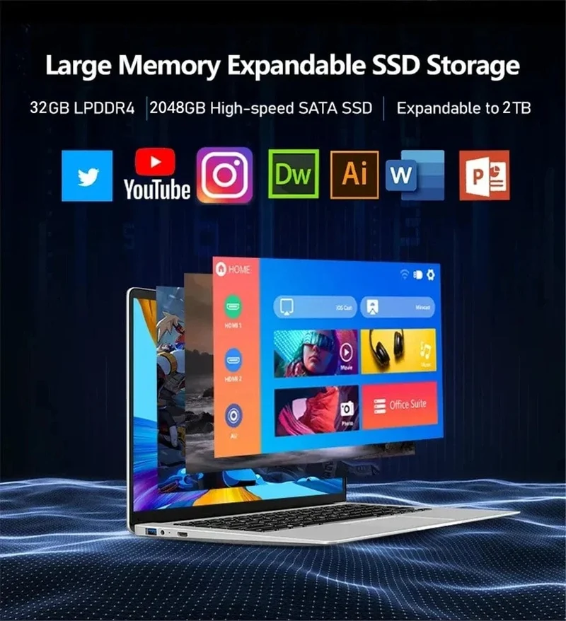 Leno 15.6'' Büro-Laptop 32 GB DDR4 1024 GB SSD Windows 11 N5095 Notebook-Computer IPS FHD 1080P Display 5G/2.4 GHz WiFi USB 3.0