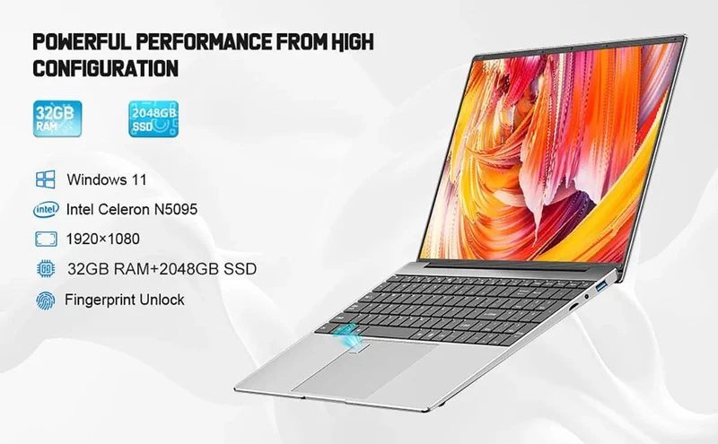 Leno 15.6'' Büro-Laptop 32 GB DDR4 1024 GB SSD Windows 11 N5095 Notebook-Computer IPS FHD 1080P Display 5G/2.4 GHz WiFi USB 3.0