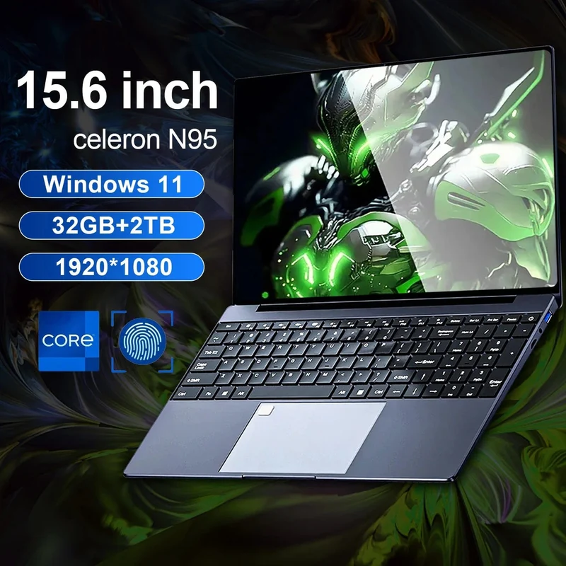 15.6 Zoll Laptop 32GB Ram 2TB SSD Windows 11 Notebook PC Gamer Intel N5095 Bürocomputer mit hintergrundbeleuchteter Fingerabdruck-WLAN-Kamera