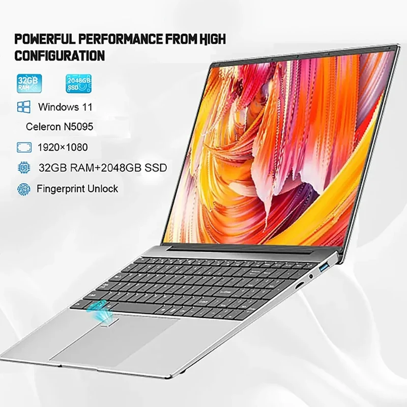 15.6 Zoll Laptop 32GB Ram 2TB SSD Windows 11 Notebook PC Gamer Intel N5095 Bürocomputer mit hintergrundbeleuchteter Fingerabdruck-WLAN-Kamera