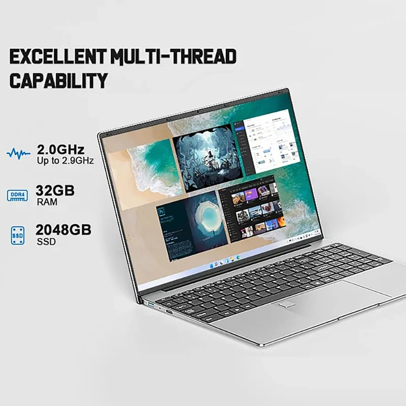 15.6 Zoll Laptop 32GB Ram 2TB SSD Windows 11 Notebook PC Gamer Intel N5095 Bürocomputer mit hintergrundbeleuchteter Fingerabdruck-WLAN-Kamera