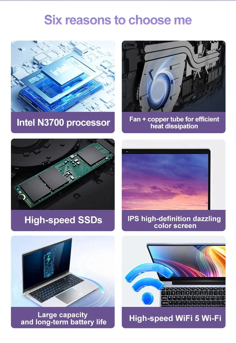 15.6-Zoll-Ultra-Slim-Laptop, 16 GB RAM, 2 TB SSD, Intel N3700, Notebook, Gamer, 1920 x 1080 Display, Büro-/Studiencomputer, PC, Windows 11 Pro