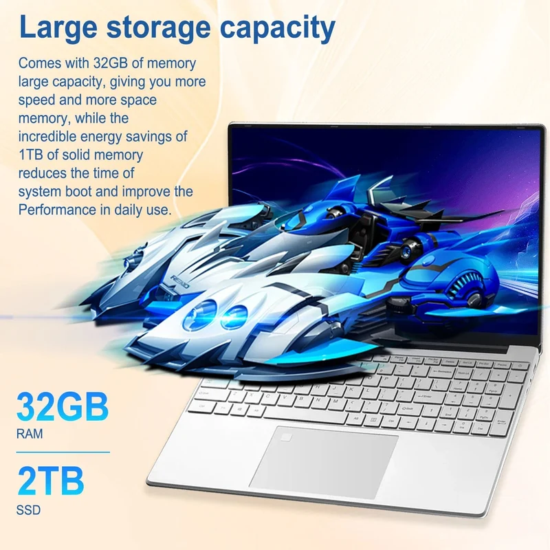 15.6 Zoll Laptop 32GB Ram 2TB SSD Windows 11 Notebook PC Gamer N5095 Bürocomputer mit hintergrundbeleuchteter Fingerabdruck-WLAN-Kamera