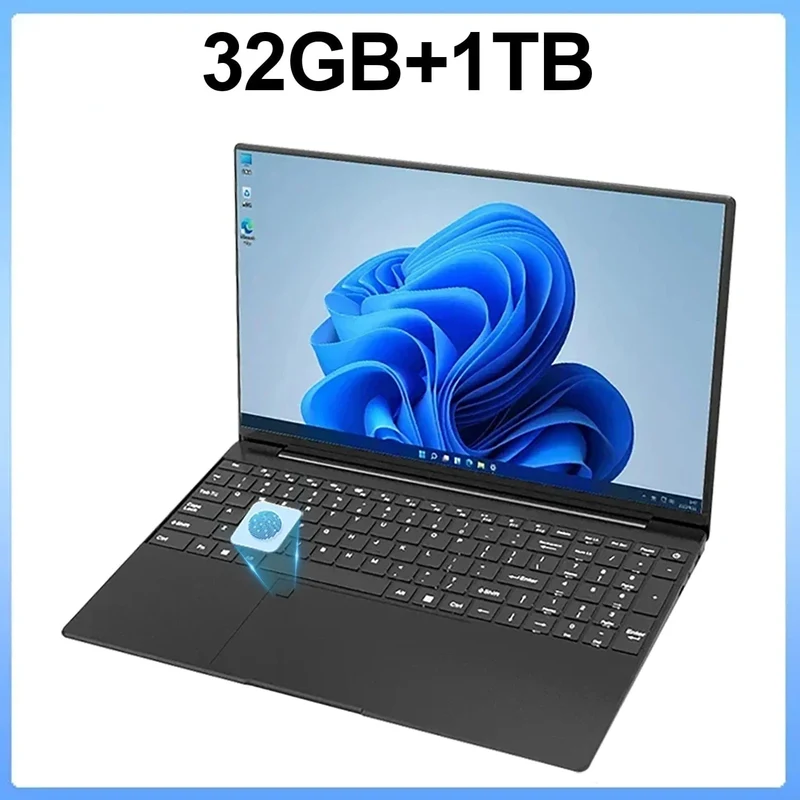 15.6 Zoll Laptop 32GB Ram 2TB SSD Windows 11 Notebook PC Gamer N5095 Bürocomputer mit hintergrundbeleuchteter Fingerabdruck-WLAN-Kamera