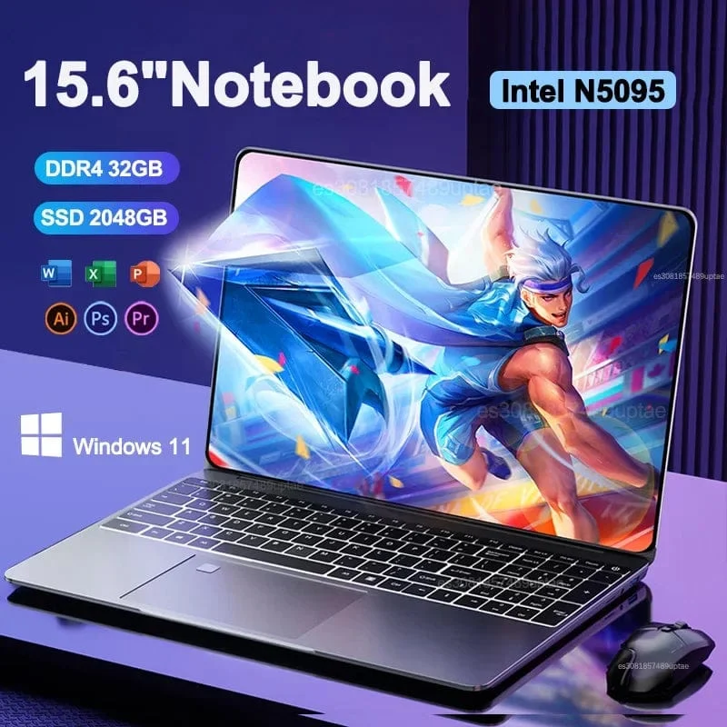 Tragbarer Laptop 15.6 Zoll 32 GB RAM DDR4 2 TB SSD Windows 11 Notebook PC Gamer Intel N5095 Bürocomputer mit Fingerabdrucksensor mit Hintergrundbeleuchtung