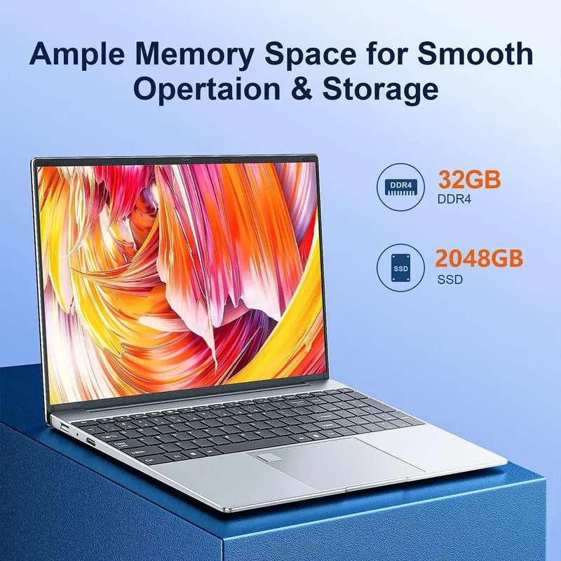 Tragbarer Laptop 15.6 Zoll 32 GB RAM DDR4 2 TB SSD Windows 11 Notebook PC Gamer Intel N5095 Bürocomputer mit Fingerabdrucksensor mit Hintergrundbeleuchtung