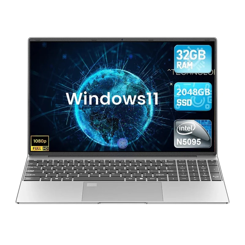 Tragbarer Laptop 15.6 Zoll 32 GB RAM DDR4 2 TB SSD Windows 11 Notebook PC Gamer Intel N5095 Bürocomputer mit Fingerabdrucksensor mit Hintergrundbeleuchtung