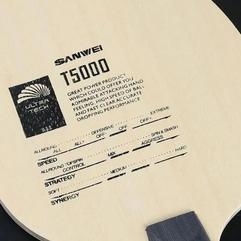 Original Sanwei T5000 Tischtennis-Klinge 5 Holz 2 Carbon Entry Intermediate Ping Pong Klinge für Loop Drive mit schnellen Angriff