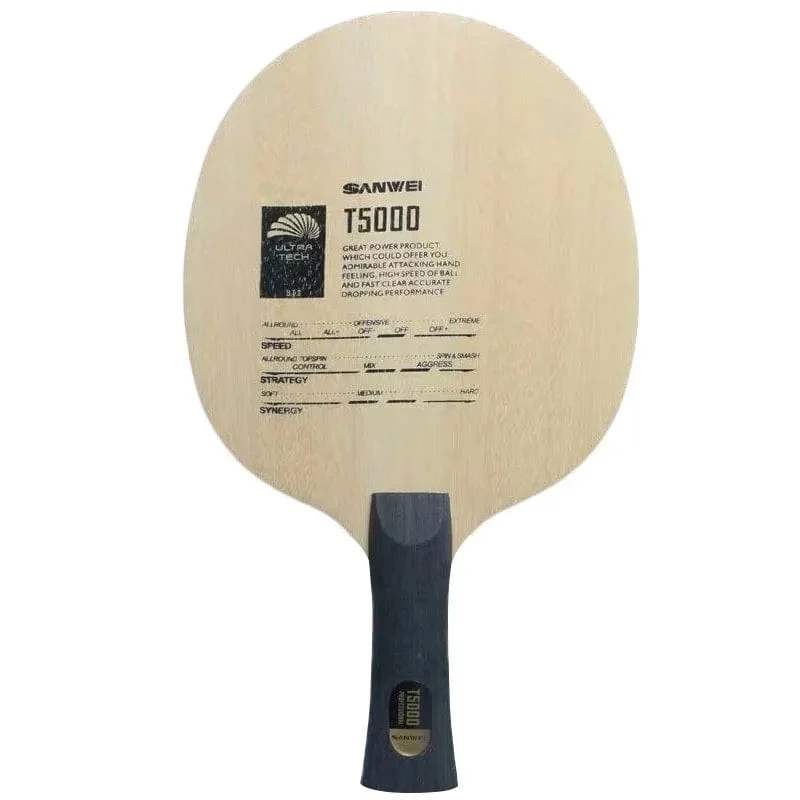 Original Sanwei T5000 Tischtennis-Klinge 5 Holz 2 Carbon Entry Intermediate Ping Pong Klinge für Loop Drive mit schnellen Angriff