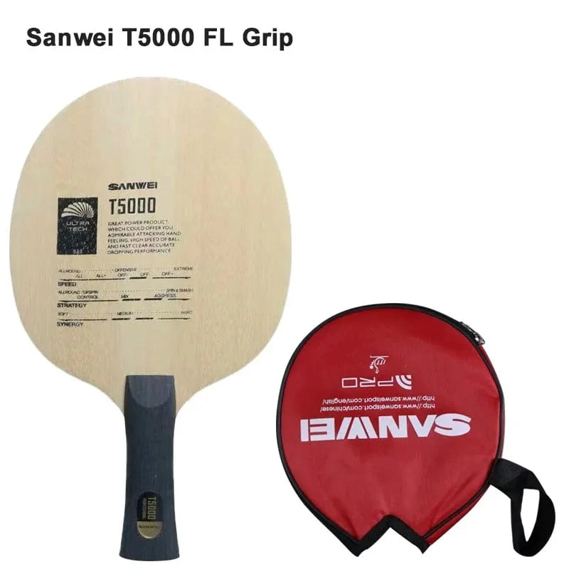 Original Sanwei T5000 Tischtennis-Klinge 5 Holz 2 Carbon Entry Intermediate Ping Pong Klinge für Loop Drive mit schnellen Angriff