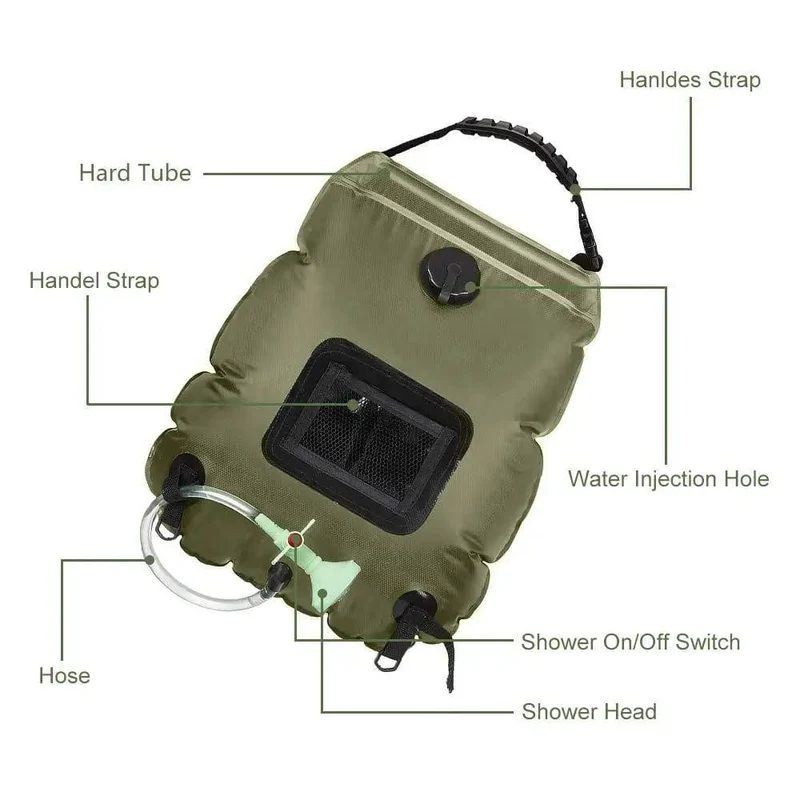 20L Outdoor Badetasche Solar Wandern Camping Duschtasche Tragbare Heizung Badewasser Aufbewahrungstasche Schlauch Umschaltbarer Duschkopf