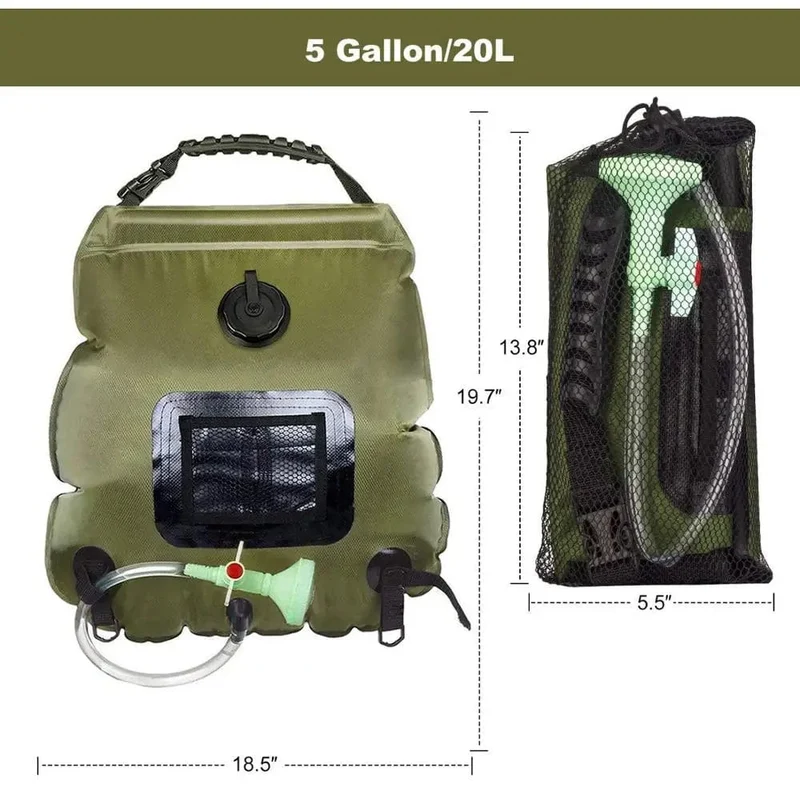 20L Outdoor Badetasche Solar Wandern Camping Duschtasche Tragbare Heizung Badewasser Aufbewahrungstasche Schlauch Umschaltbarer Duschkopf
