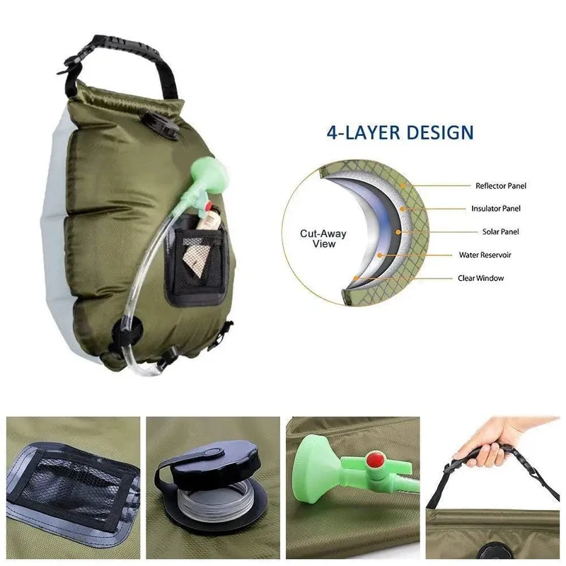 20L Outdoor Badetasche Solar Wandern Camping Duschtasche Tragbare Heizung Badewasser Aufbewahrungstasche Schlauch Umschaltbarer Duschkopf