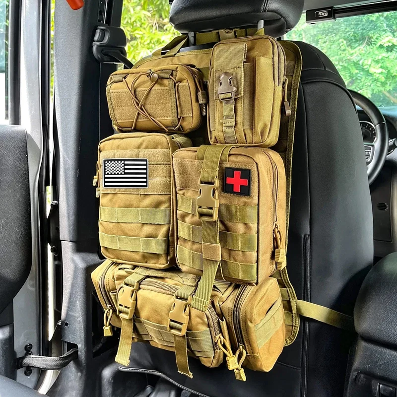 Molle-Autositz-Rücken-Organizer, taktischer Sitz-Rücken-Organizer mit 5 Molle-Taschen, universeller Fahrzeug-Panel-Organizer, Aufbewahrungstasche