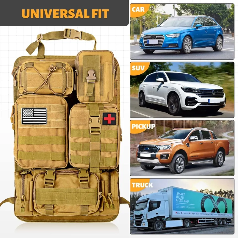 Molle-Autositz-Rücken-Organizer, taktischer Sitz-Rücken-Organizer mit 5 Molle-Taschen, universeller Fahrzeug-Panel-Organizer, Aufbewahrungstasche