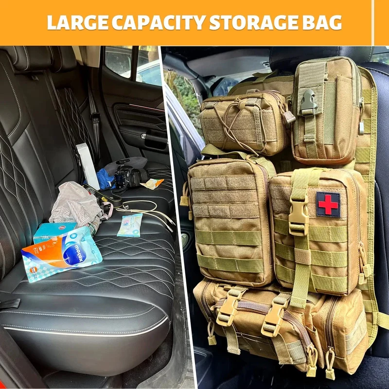 Molle-Autositz-Rücken-Organizer, taktischer Sitz-Rücken-Organizer mit 5 Molle-Taschen, universeller Fahrzeug-Panel-Organizer, Aufbewahrungstasche