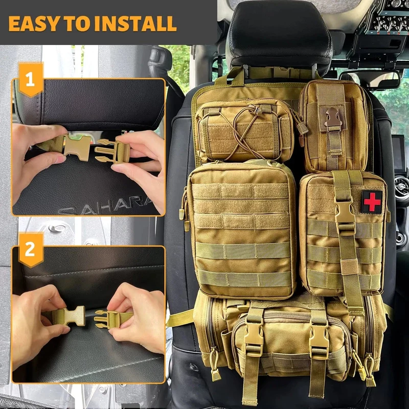 Molle-Autositz-Rücken-Organizer, taktischer Sitz-Rücken-Organizer mit 5 Molle-Taschen, universeller Fahrzeug-Panel-Organizer, Aufbewahrungstasche