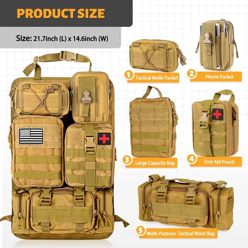 Molle-Autositz-Rücken-Organizer, taktischer Sitz-Rücken-Organizer mit 5 Molle-Taschen, universeller Fahrzeug-Panel-Organizer, Aufbewahrungstasche