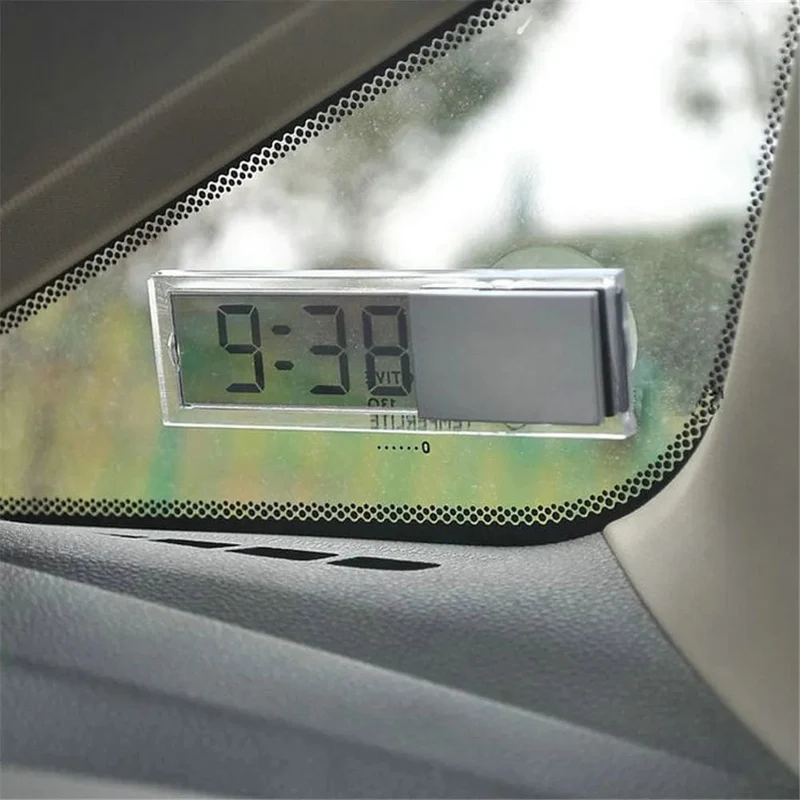 Mini-Digital-Auto-elektronische Uhr, hochwertige, langlebige, transparente LCD-Display-Uhr mit Saugnapf, universelles Dekor
