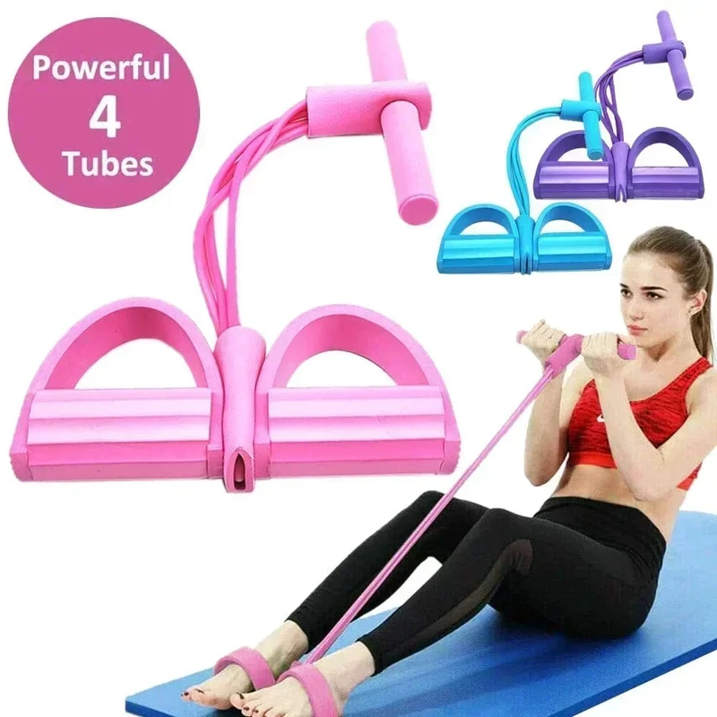 Widerstandsbänder, elastische Fitnessbänder für Sportübungen zu Hause, multifunktionaler, tragbarer elastischer Pedalzieher mit 4 Röhren