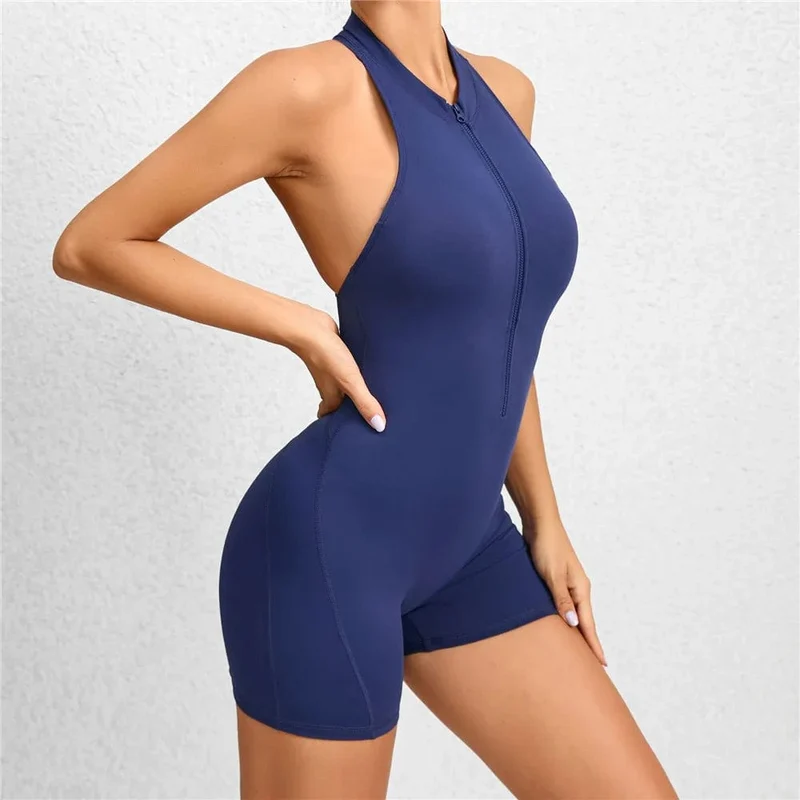 2024 Zipper Frauen Trainingsanzug Pad Yoga Set Ein Stück Overall Workout Scrunch Legging Strampler Sport Gym Active Anzug Übung Tragen