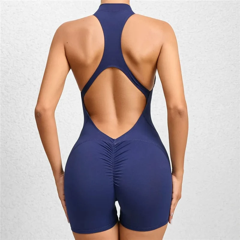 2024 Zipper Frauen Trainingsanzug Pad Yoga Set Ein Stück Overall Workout Scrunch Legging Strampler Sport Gym Active Anzug Übung Tragen