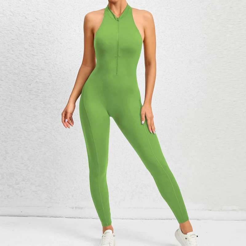 2024 Zipper Frauen Trainingsanzug Pad Yoga Set Ein Stück Overall Workout Scrunch Legging Strampler Sport Gym Active Anzug Übung Tragen