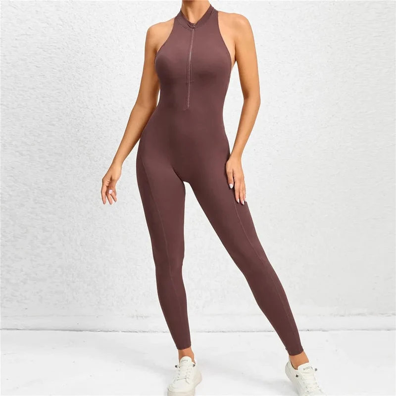 2024 Zipper Frauen Trainingsanzug Pad Yoga Set Ein Stück Overall Workout Scrunch Legging Strampler Sport Gym Active Anzug Übung Tragen