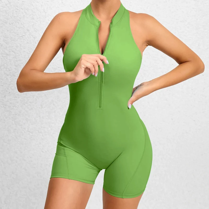 2024 Zipper Frauen Trainingsanzug Pad Yoga Set Ein Stück Overall Workout Scrunch Legging Strampler Sport Gym Active Anzug Übung Tragen