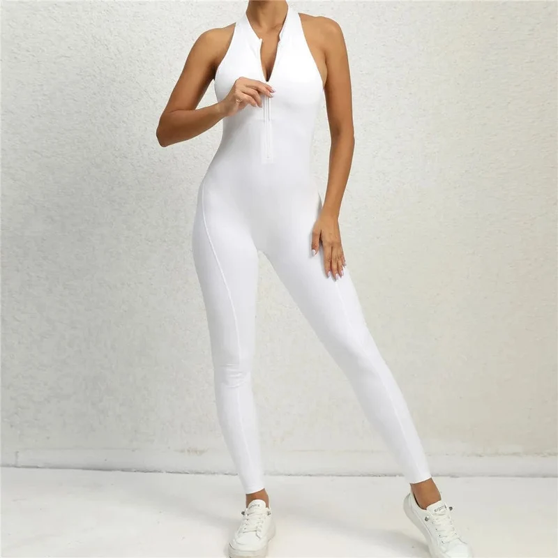 2024 Zipper Frauen Trainingsanzug Pad Yoga Set Ein Stück Overall Workout Scrunch Legging Strampler Sport Gym Active Anzug Übung Tragen