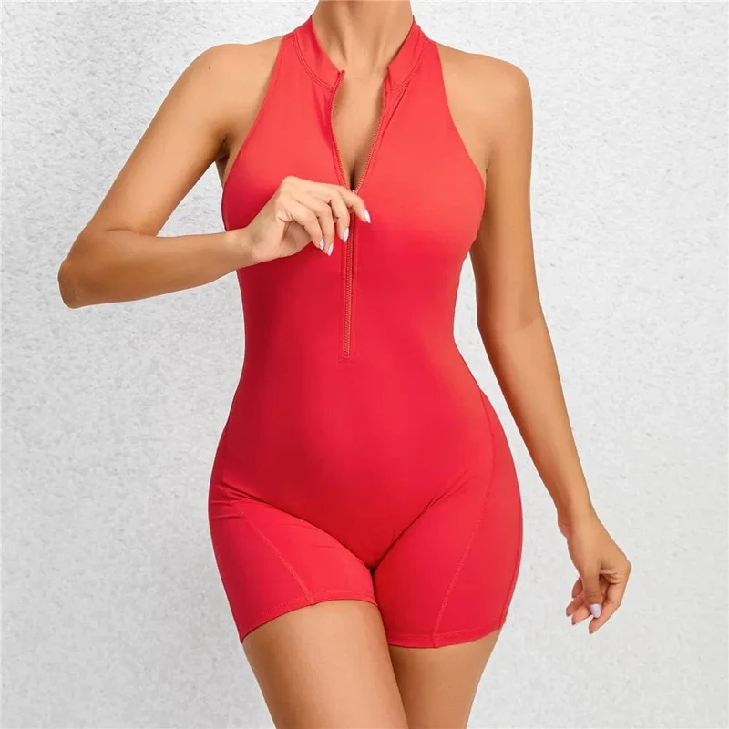 2024 Zipper Frauen Trainingsanzug Pad Yoga Set Ein Stück Overall Workout Scrunch Legging Strampler Sport Gym Active Anzug Übung Tragen