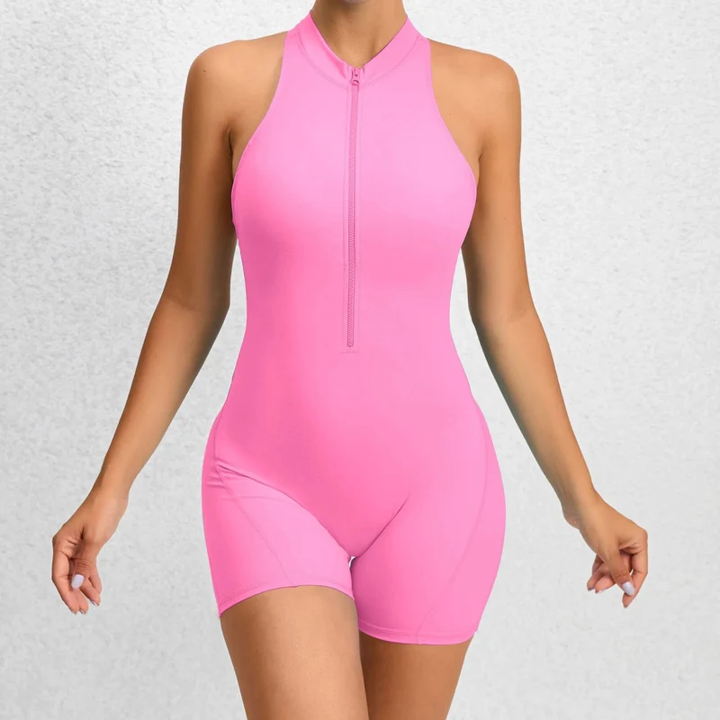 2024 Zipper Frauen Trainingsanzug Pad Yoga Set Ein Stück Overall Workout Scrunch Legging Strampler Sport Gym Active Anzug Übung Tragen