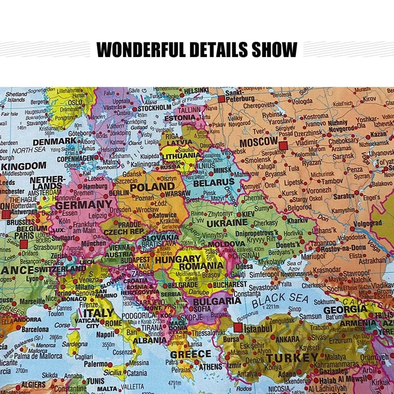 225*150cm Die Politische Weltkarte in Russischer Sprache Faltbare Leinwandmalerei Vlieswandkunstplakat Schulunterrichtsbedarf