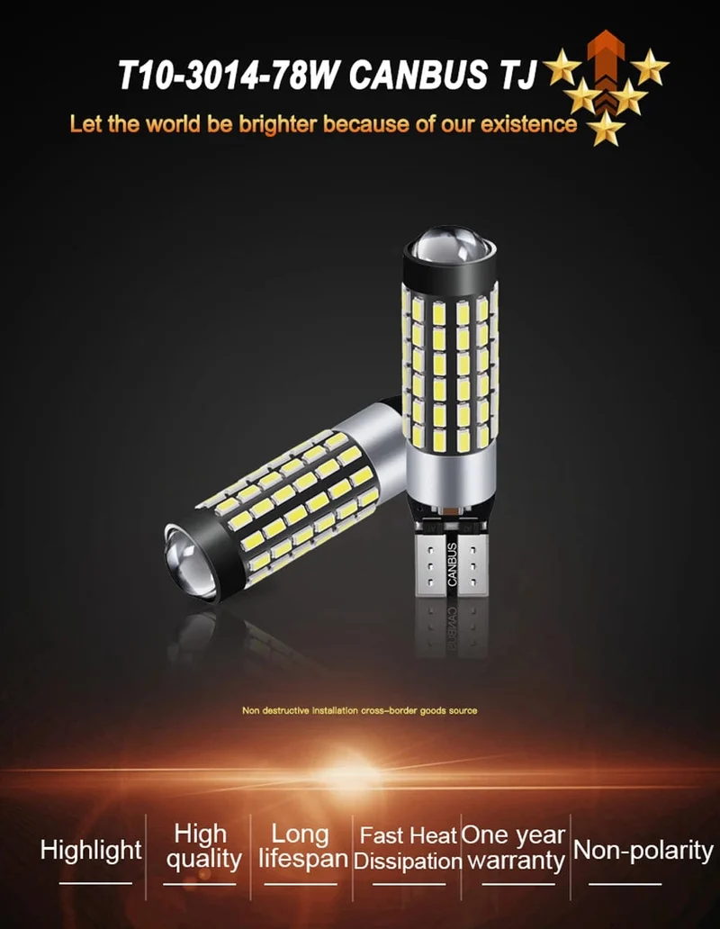 JIACHI 2 STÜCKE T10 LED Lampe Für Auto W5W CANBUS 194 168 5W5 501 Auto-Clearance Parkplatz Lichter 78 Chips Highlight Cool White DC12V-24V