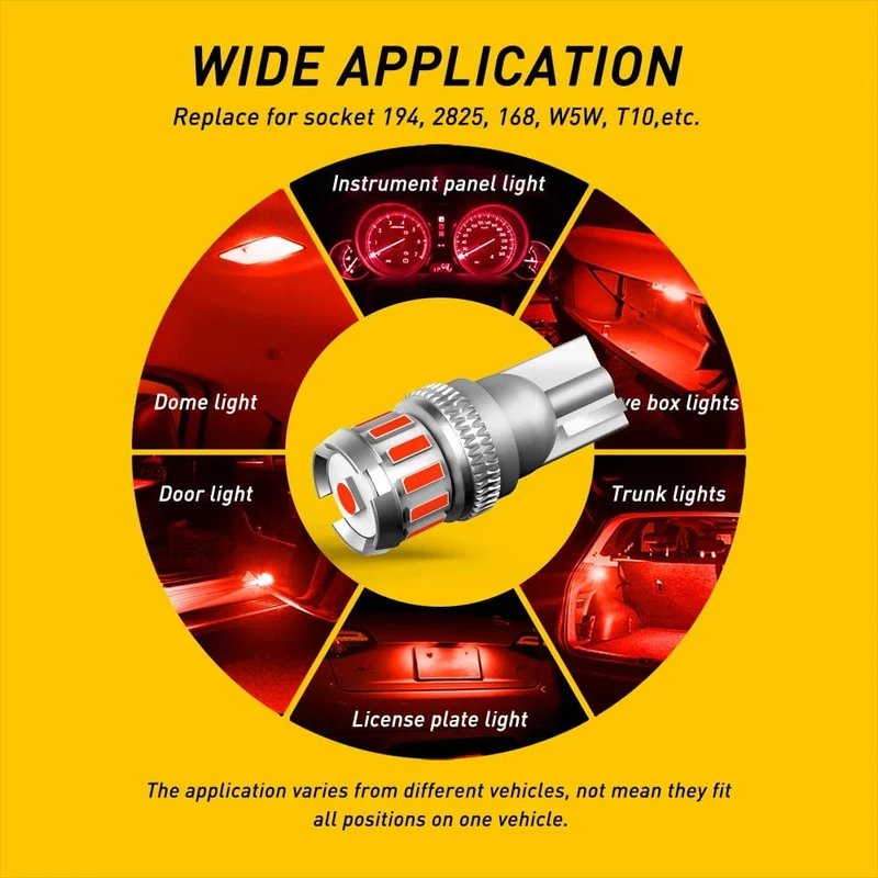 AUXITO 2 STÜCKE T10 W5W Rote LED-Birne Canbus 194 168 Weiße Auto-Innenbeleuchtung Gelbe Kennzeichen-LED-Lampe Leselampe Kofferraumleuchte 12 V