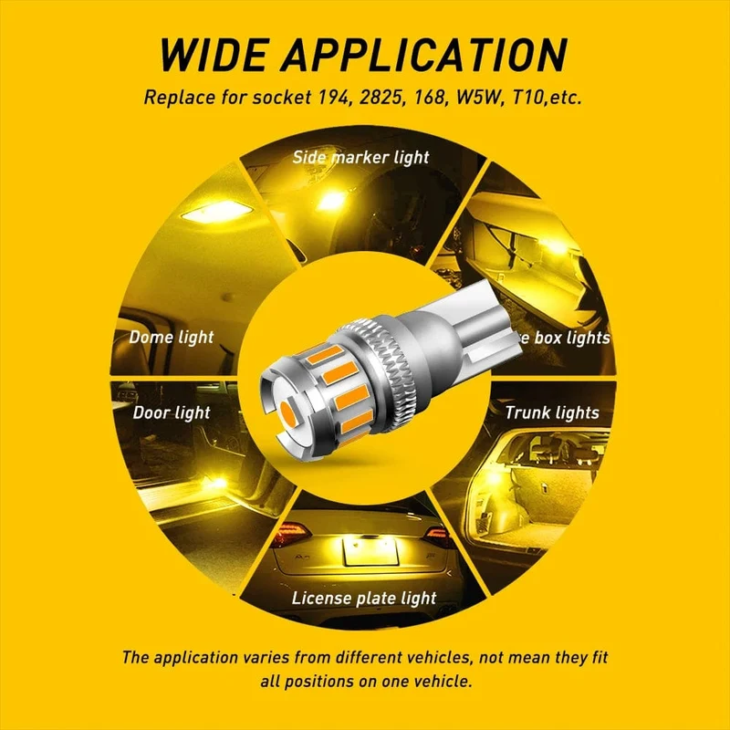 AUXITO 2 STÜCKE T10 W5W Rote LED-Birne Canbus 194 168 Weiße Auto-Innenbeleuchtung Gelbe Kennzeichen-LED-Lampe Leselampe Kofferraumleuchte 12 V