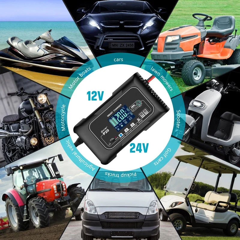 HTRC 20A 12V-24V Smart Batterie Ladegerät für Motorrad Auto Batterie Reparatur Auto Moto Blei Säure AGM GEL PB Lithium-LiFePo4 Batteri