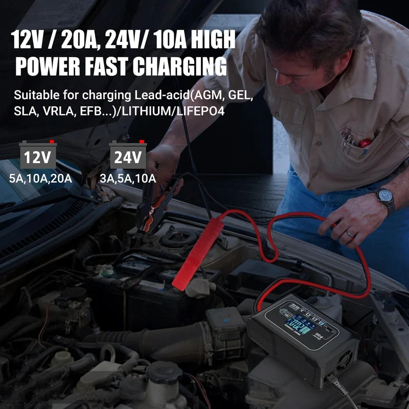 HTRC 20A 12V-24V Smart Batterie Ladegerät für Motorrad Auto Batterie Reparatur Auto Moto Blei Säure AGM GEL PB Lithium-LiFePo4 Batteri