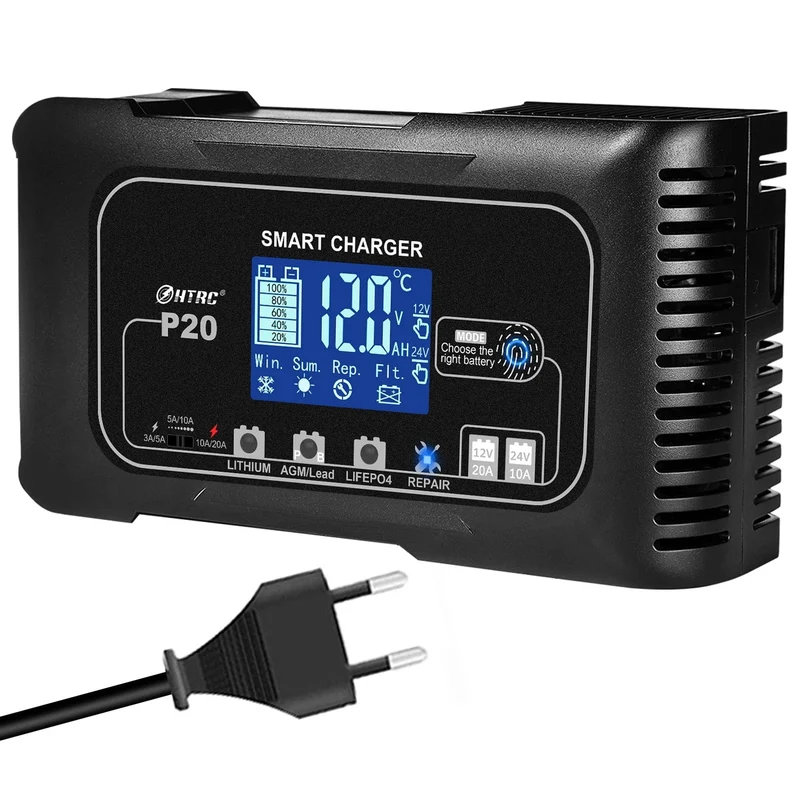 HTRC 20A 12V-24V Smart Batterie Ladegerät für Motorrad Auto Batterie Reparatur Auto Moto Blei Säure AGM GEL PB Lithium-LiFePo4 Batteri